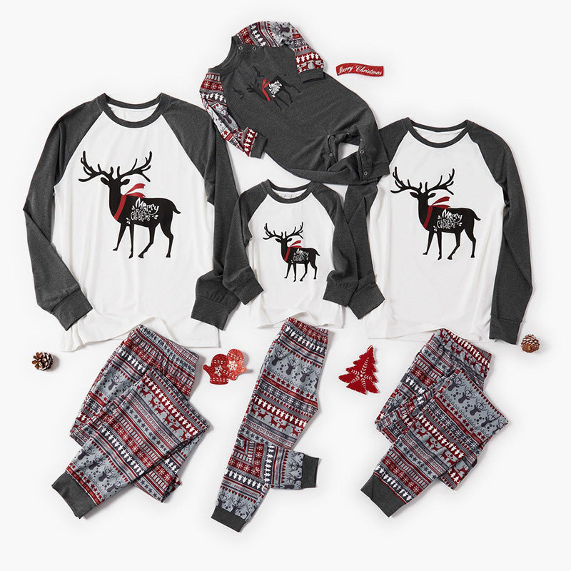 Christmas Family Matching Sleepwear Pajamas Sets Deers Top and Grey Deers Trees Pants 2