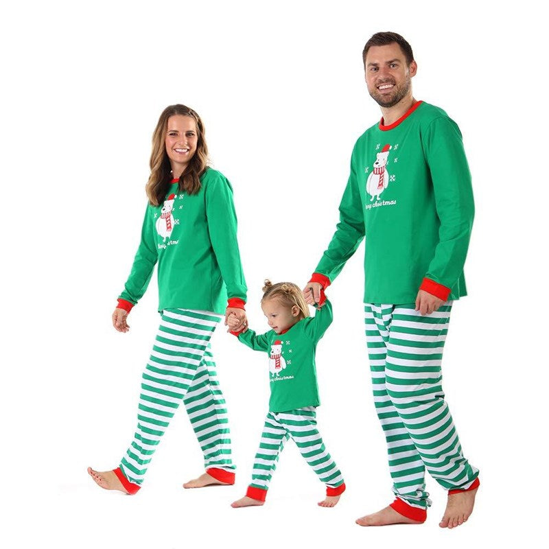 Christmas Family Matching Sleepwear Pajamas Sets Green Bear Top and Stripe Pants 4