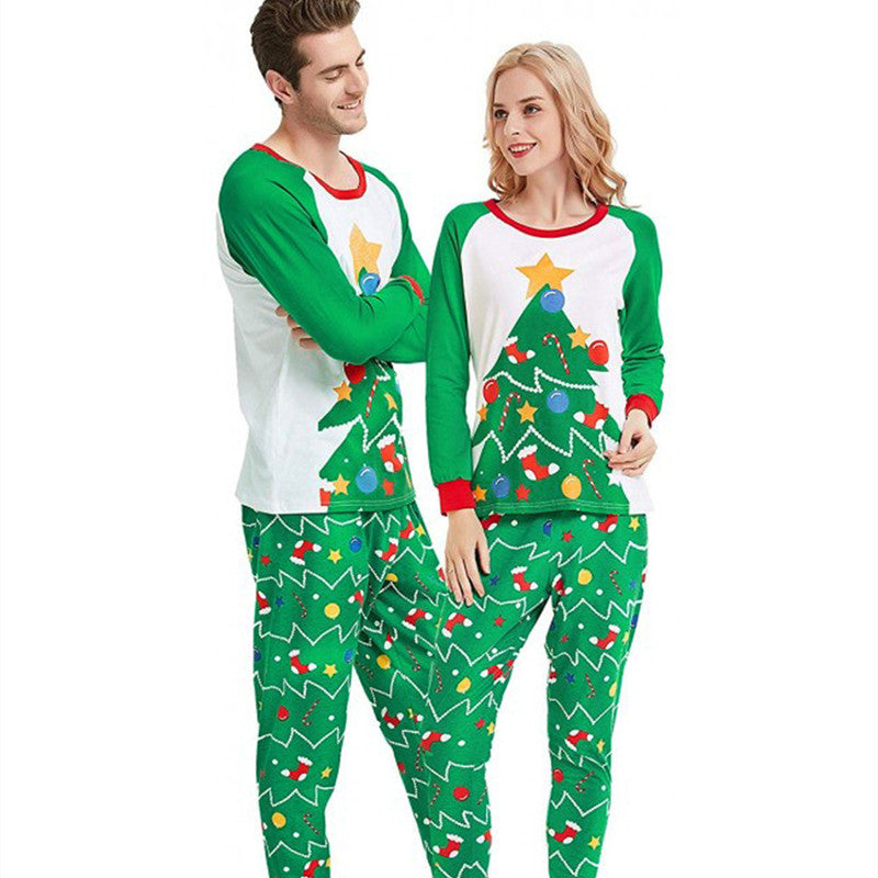 Christmas Family Matching Pajamas Sleepwear Sets Green Christmas Trees Top and Christmas Stocking Pants 10