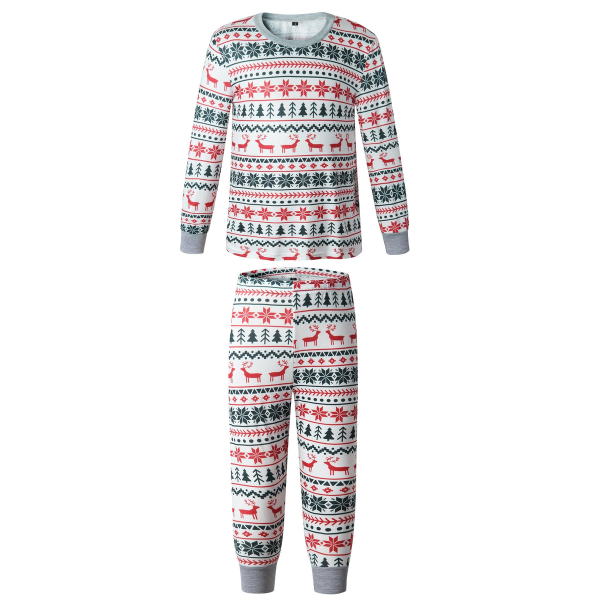Christmas Family Matching Sleepwear Pajamas Sets White Deers Trees Printing Top and Pants 10