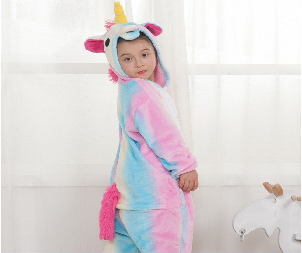 Unicorn Onesie Costumes Rainbow Color for Adult & Kids Zipper Up