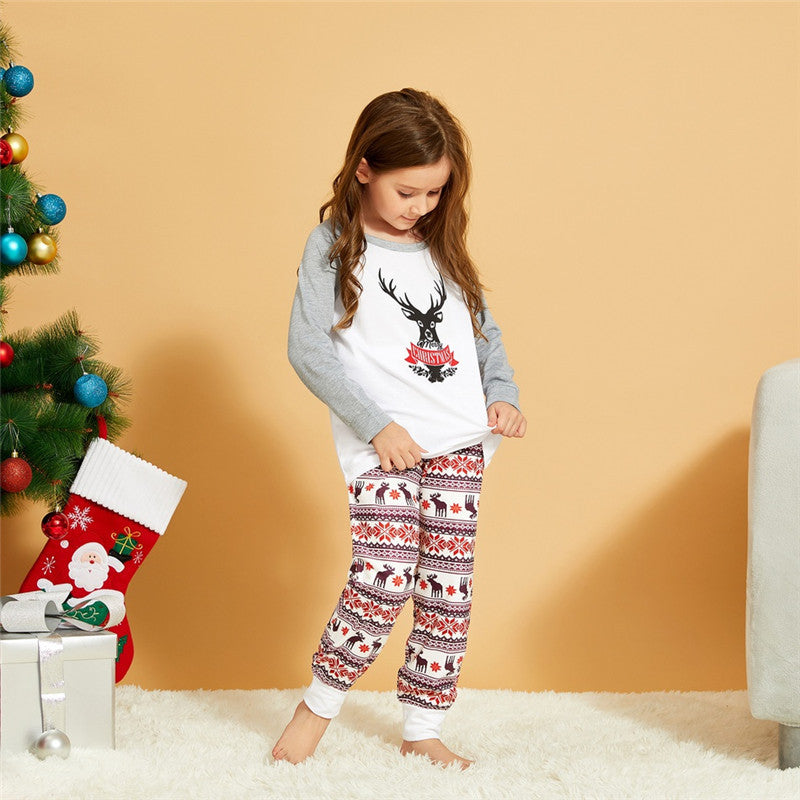 Christmas Family Matching Sleepwear Pajamas Sets Grey Deers Top and Stripe Pants 10