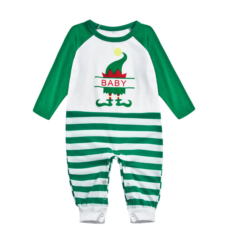 Christmas Family Matching Sleepwear Pajamas Sets White Christmas ELF Tree Top and Green Stripes Pants 8