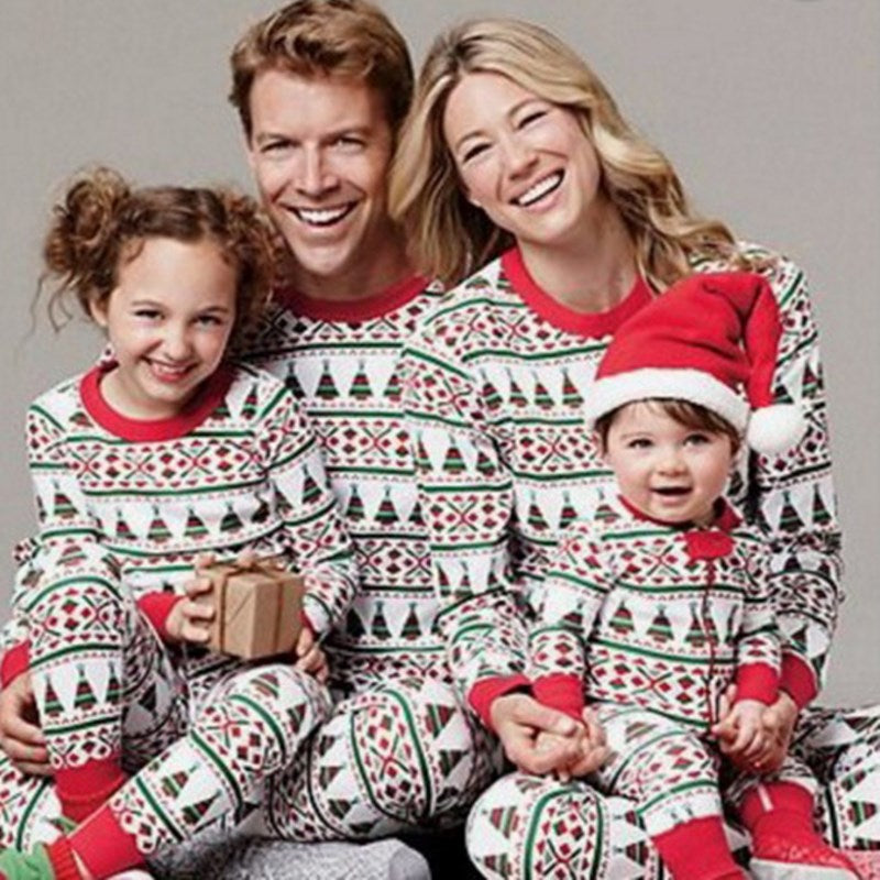 Christmas Family Matching Sleepwear Pajamas Sets Christmas Red Green Stripes Trees Top and Pants 6