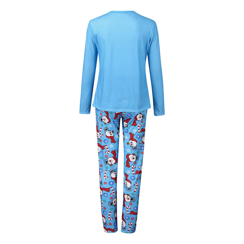 Christmas Family Matching Pajamas Christmas Jolly Snow Man Top and Blue Snowflake Pant 18
