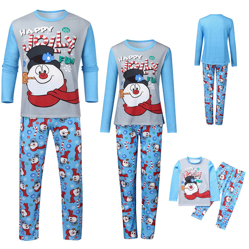 Christmas Family Matching Pajamas Christmas Jolly Snow Man Top and Blue Snowflake Pant 4