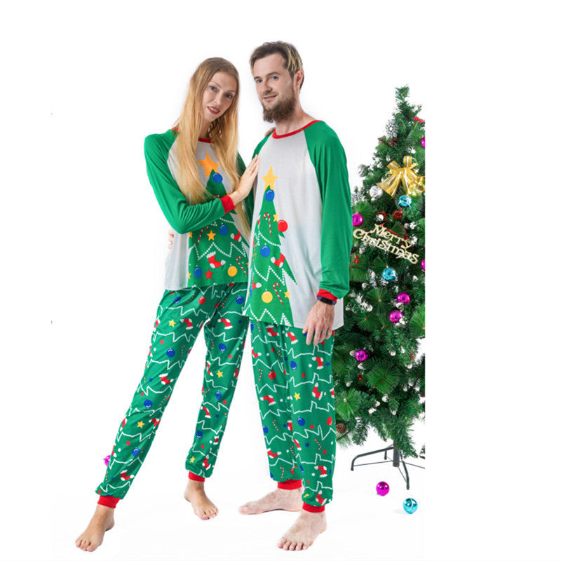 Christmas Family Matching Pajamas Sleepwear Sets Green Christmas Trees Top and Christmas Stocking Pants 12