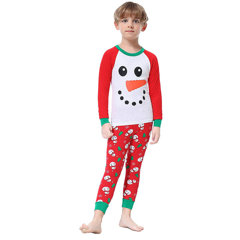 Christmas Family Matching Pajamas Sleepwear Sets Red Snow Man Top and Christmas Trees Pants 8