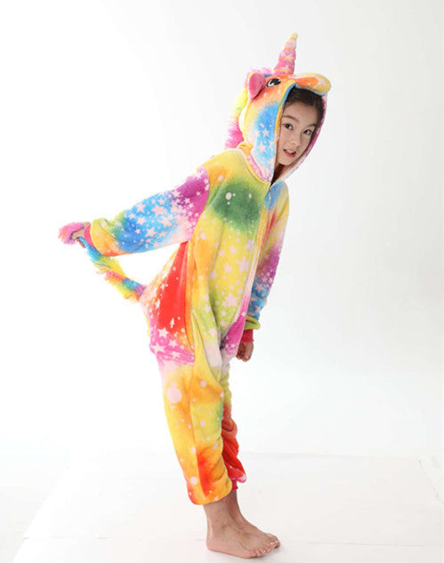 Unicorn Onesie Costumes Rainbow Color for Adult & Kids Zipper Up