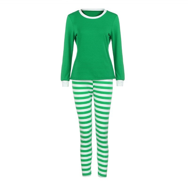 Christmas Family Matching Sleepwear Pajamas Sets Green Top and Green Stripes Pants 2