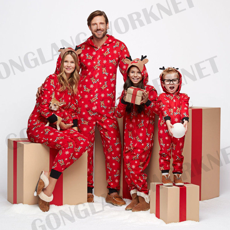 Family Matching Christmas Pajamas Snowman Printing Hooded Adult Pajama Onesie