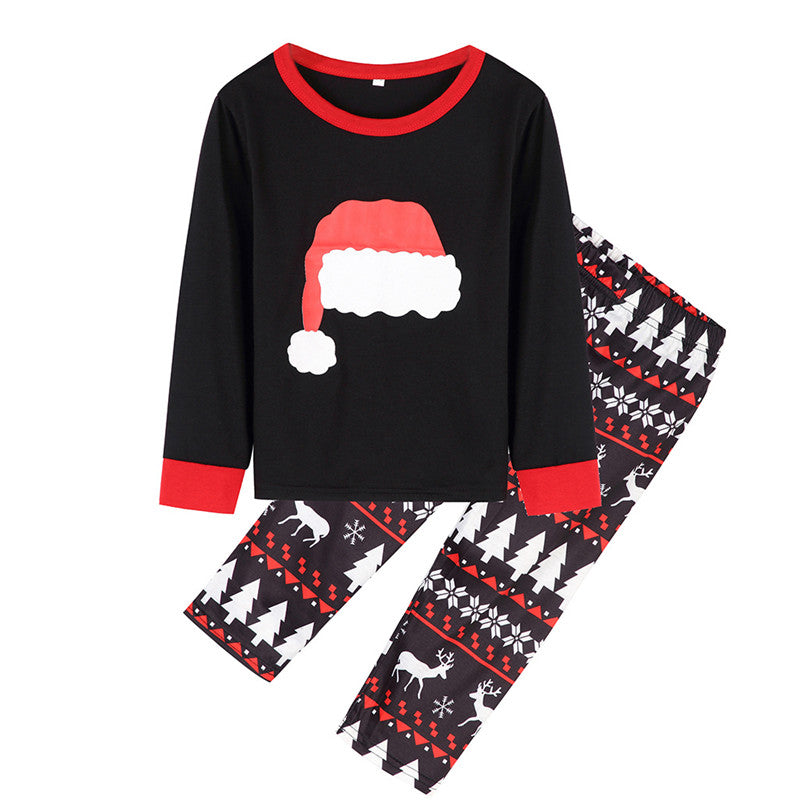 Christmas Family Matching Sleepwear Pajamas Sets Christmas Hat Top and Deers Trees Geometrical Pants 4
