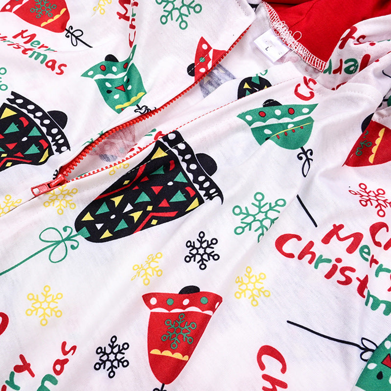 Christmas Family Matching Sleepwear Onesie Kigurumi Pajamas Prints Jingle Bells Hooded Jumpsuit 10