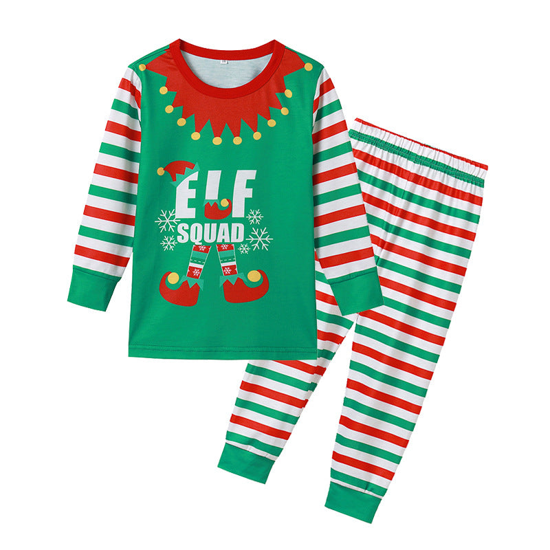 Christmas Family Matching Sleepwear Pajamas Sets Green ELF SQUAD Top and Stripes Pants 6