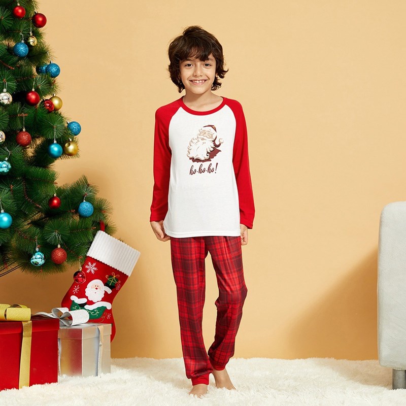 Christmas Family Matching Sleepwear Pajamas Sets Hohoho Santa Claus Top and Red Plaids Pants 8