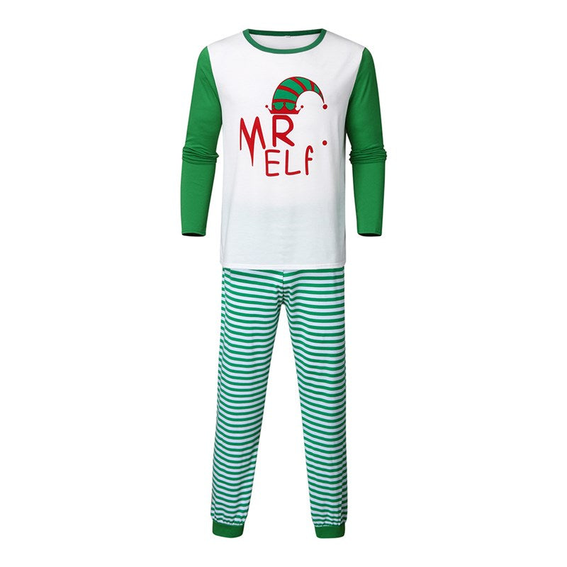 Christmas Family Matching Sleepwear Pajamas Sets ELF Christmas Hat Top and Green Stripes Pants 6