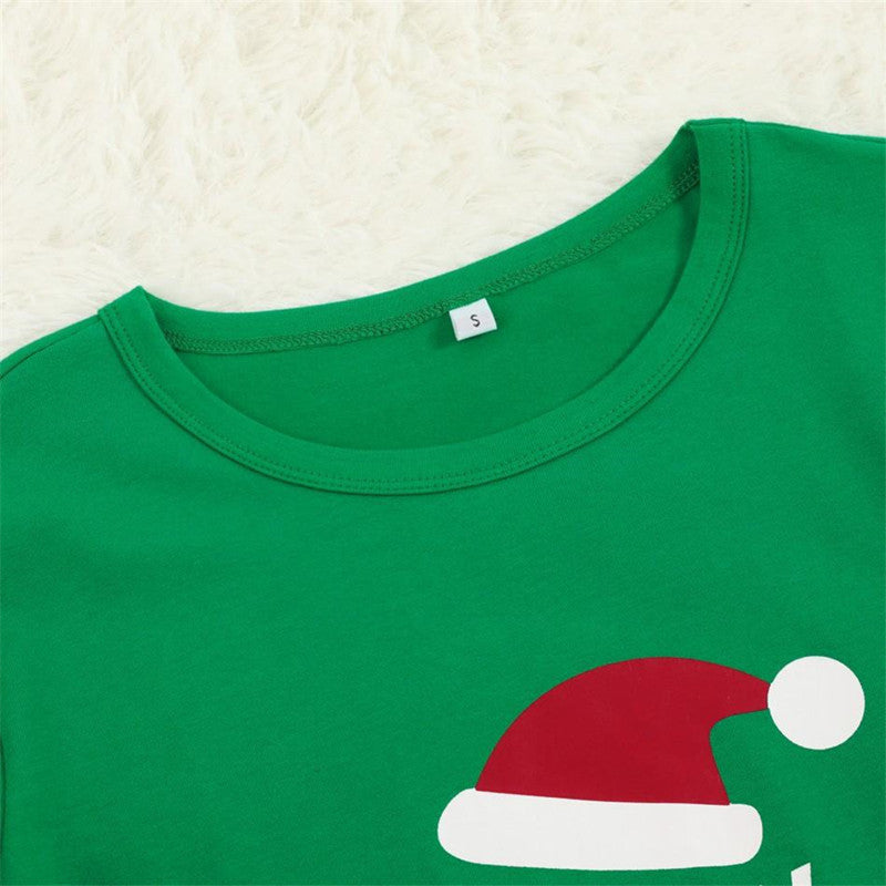 Christmas Family Matching Sleepwear Pajamas Sets Green Top and Red Stripes Pants 8