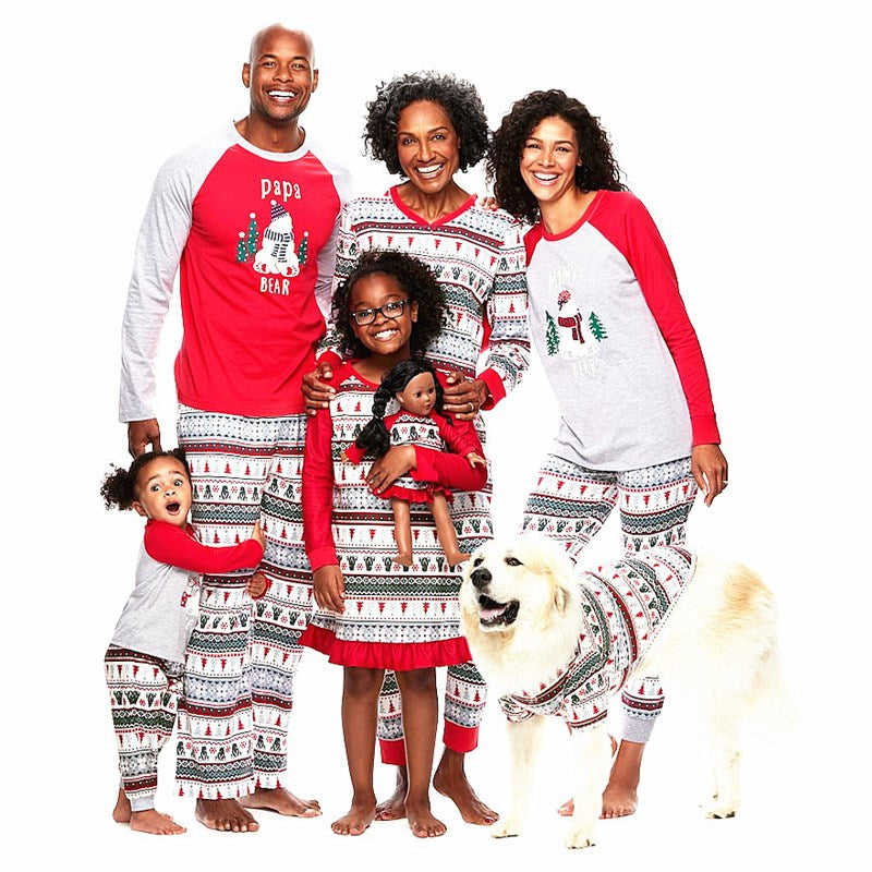 Christmas Family Matching Sleepwear Pajamas Sets White Snowman Trees Top and Pants 2
