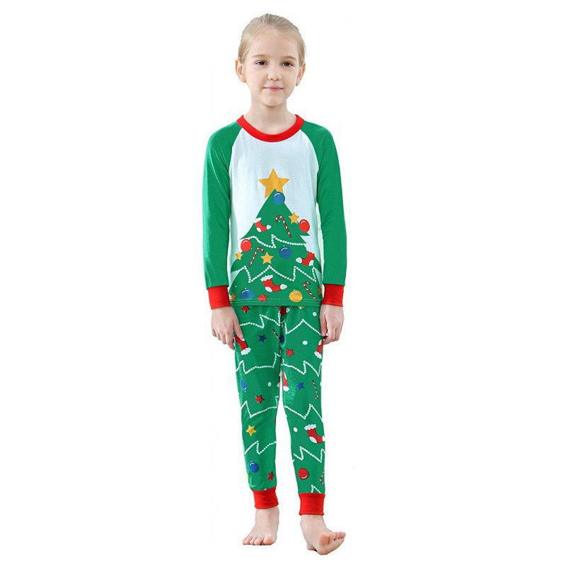 Christmas Family Matching Pajamas Sleepwear Sets Green Christmas Trees Top and Christmas Stocking Pants 6