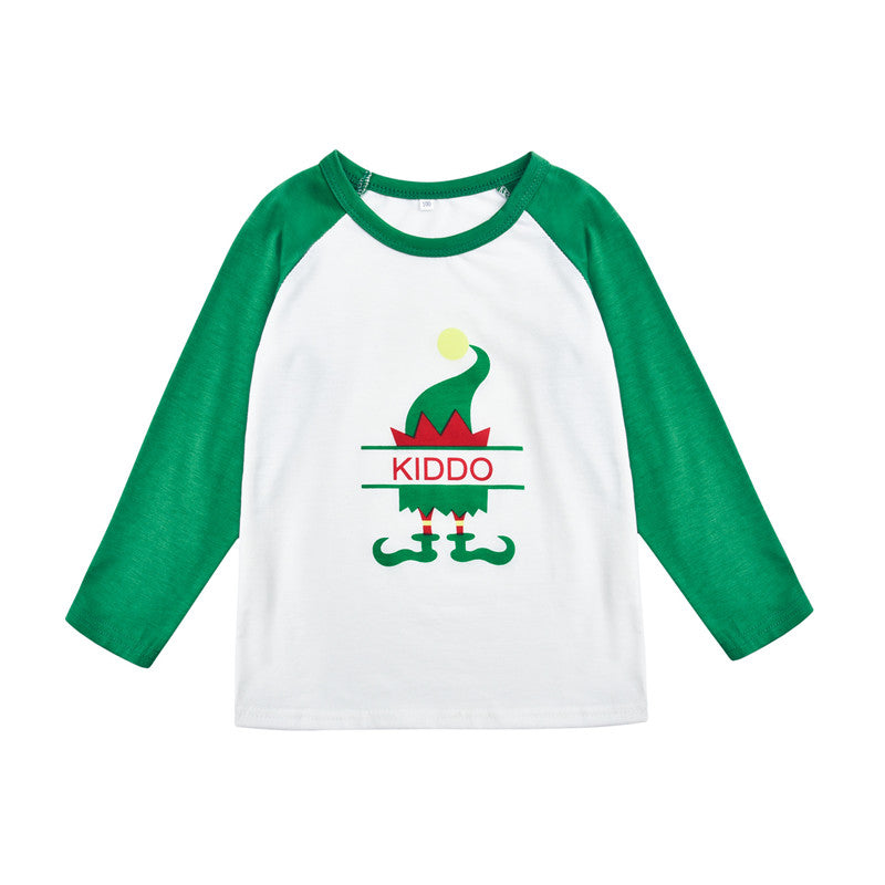 Christmas Family Matching Sleepwear Pajamas Sets White Christmas ELF Tree Top and Green Stripes Pants 14