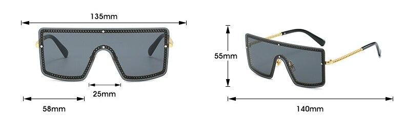 Oversized Square vintage fashion Metal frame brand designer Gradient sunglasses