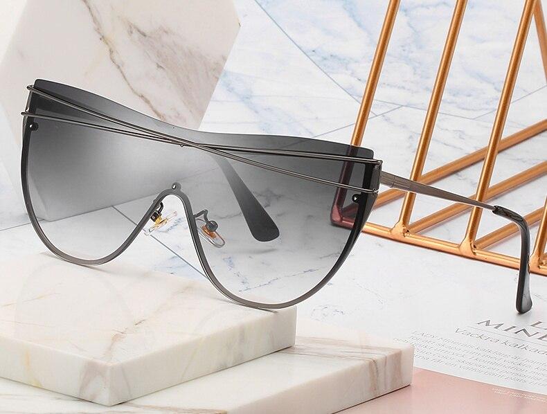 Gradient Brown One Piece Sunglasses Women 2020 Luxury Brand Glasses Metal Cross Designer Shades Big Sunglass UV400