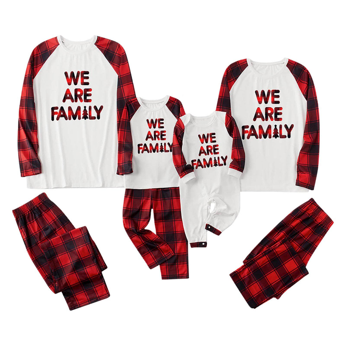 We are Family Christmas Matching Family Pajamas Plus Size Red Plaid Pajamas Set With Dog Pajamas