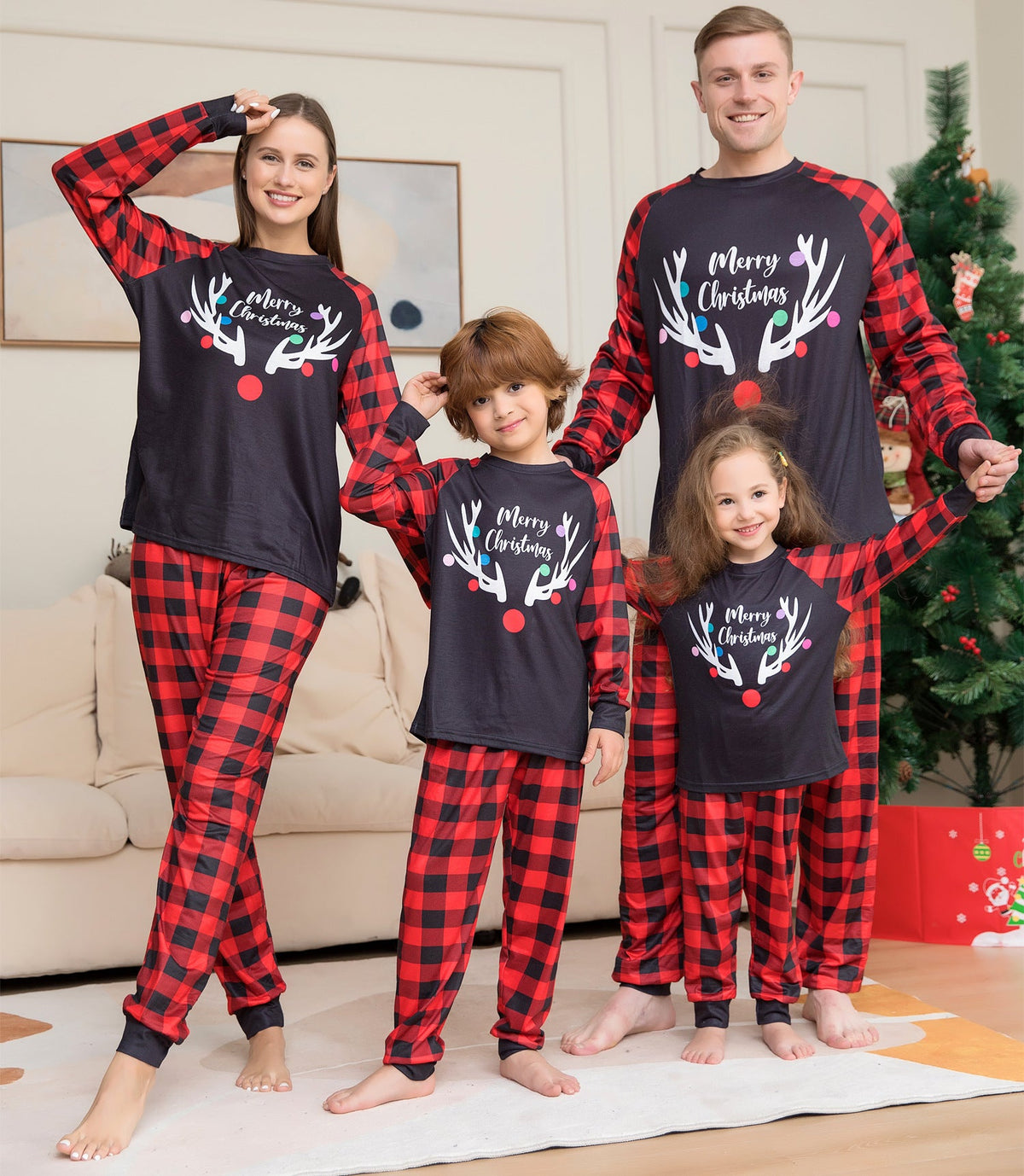 Christmas Family Pajamas Merry Christmas Character Plaid Matching Pjs