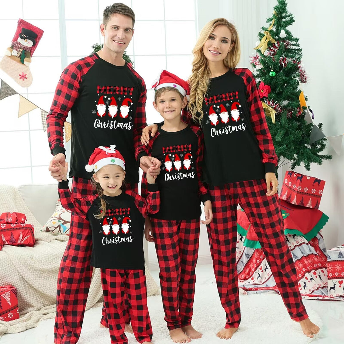 Christmas Matching Family Pajamas Hanging With My Gnomies Red Pajamas Set