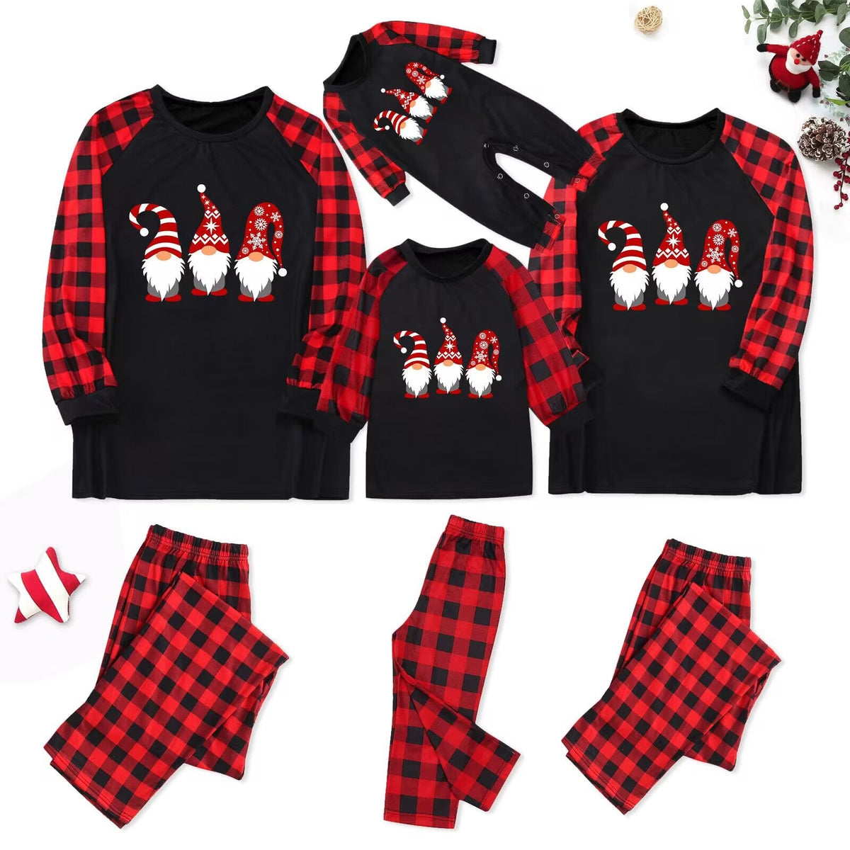 Christmas Matching Family Pajamas Hanging With My Gnomies Red Pajamas Set