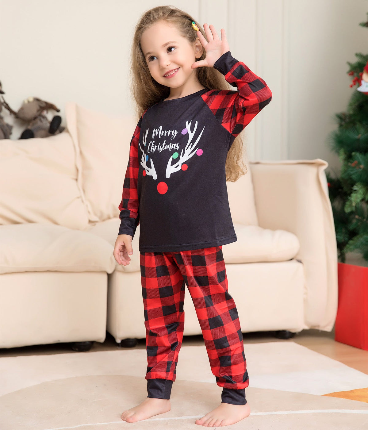 Christmas Family Pajamas Merry Christmas Character Plaid Matching Pjs