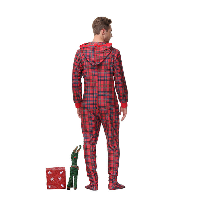 Matching Family Christmas Red Plaid Onesie One-piece Footed Pajamas