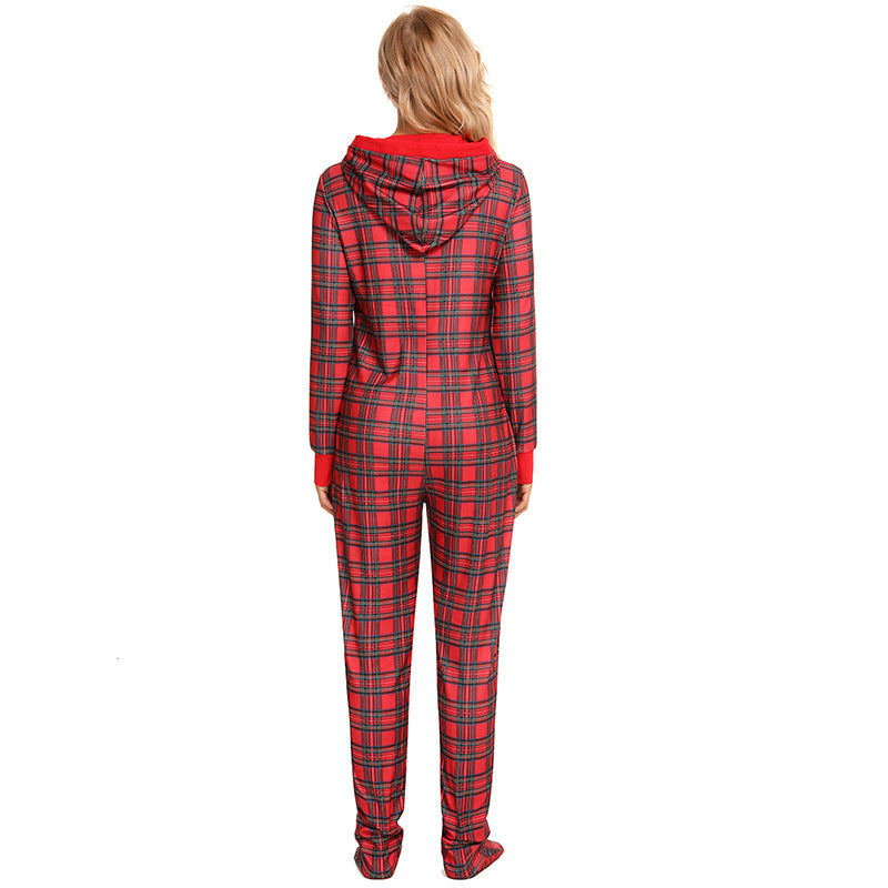 Matching Family Christmas Red Plaid Onesie One-piece Footed Pajamas
