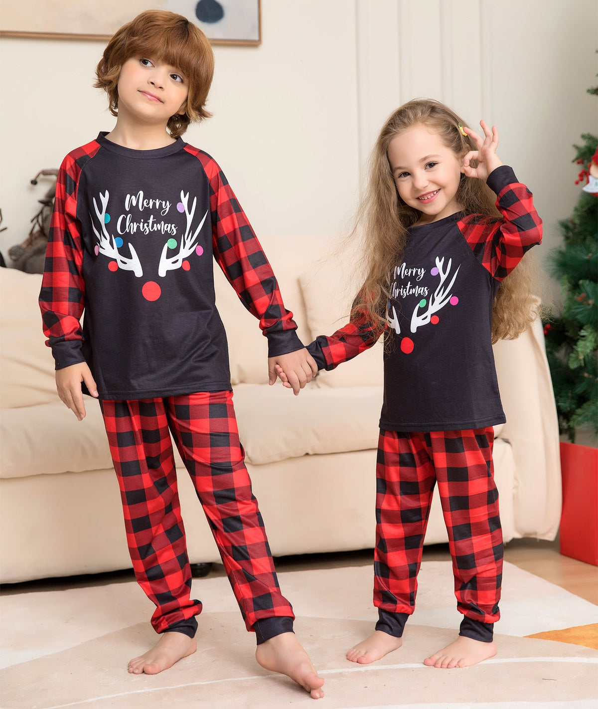 Christmas Family Pajamas Merry Christmas Character Plaid Matching Pjs