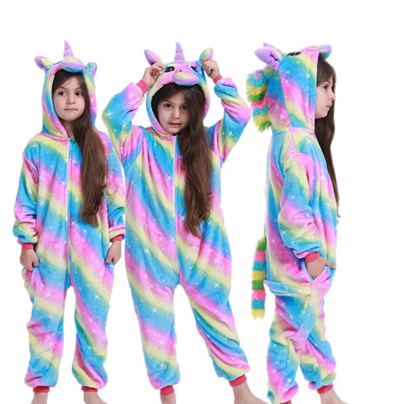Unicorn Onesie Costumes Rainbow Color for Adult & Kids Zipper Up