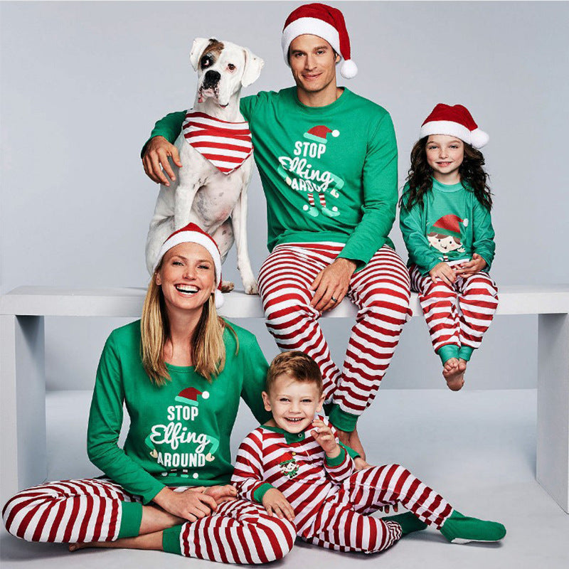 Christmas Matching Family Pajamas Elf Squad Green Stripes Pajamas Set