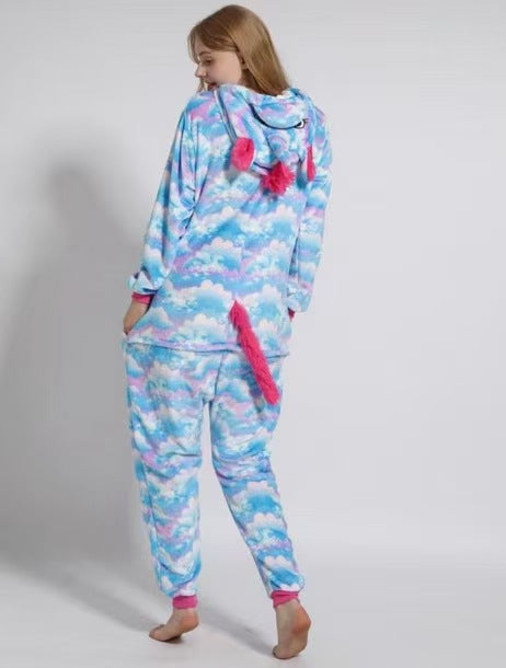 Unicorn Onesie Costumes Rainbow Color for Adult & Kids Zipper Up