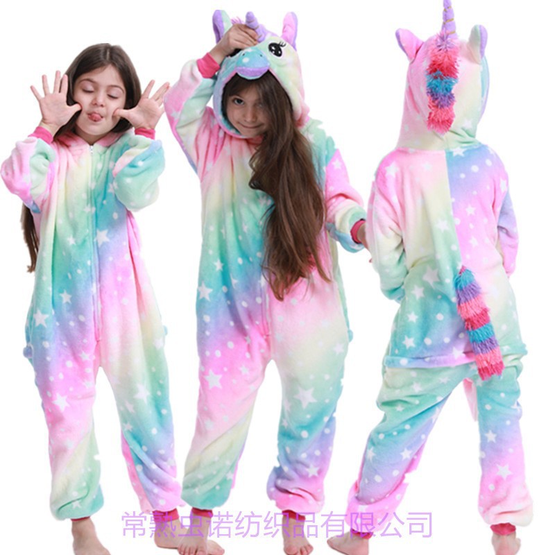 Unicorn Onesie Costumes Rainbow Color for Adult & Kids Zipper Up
