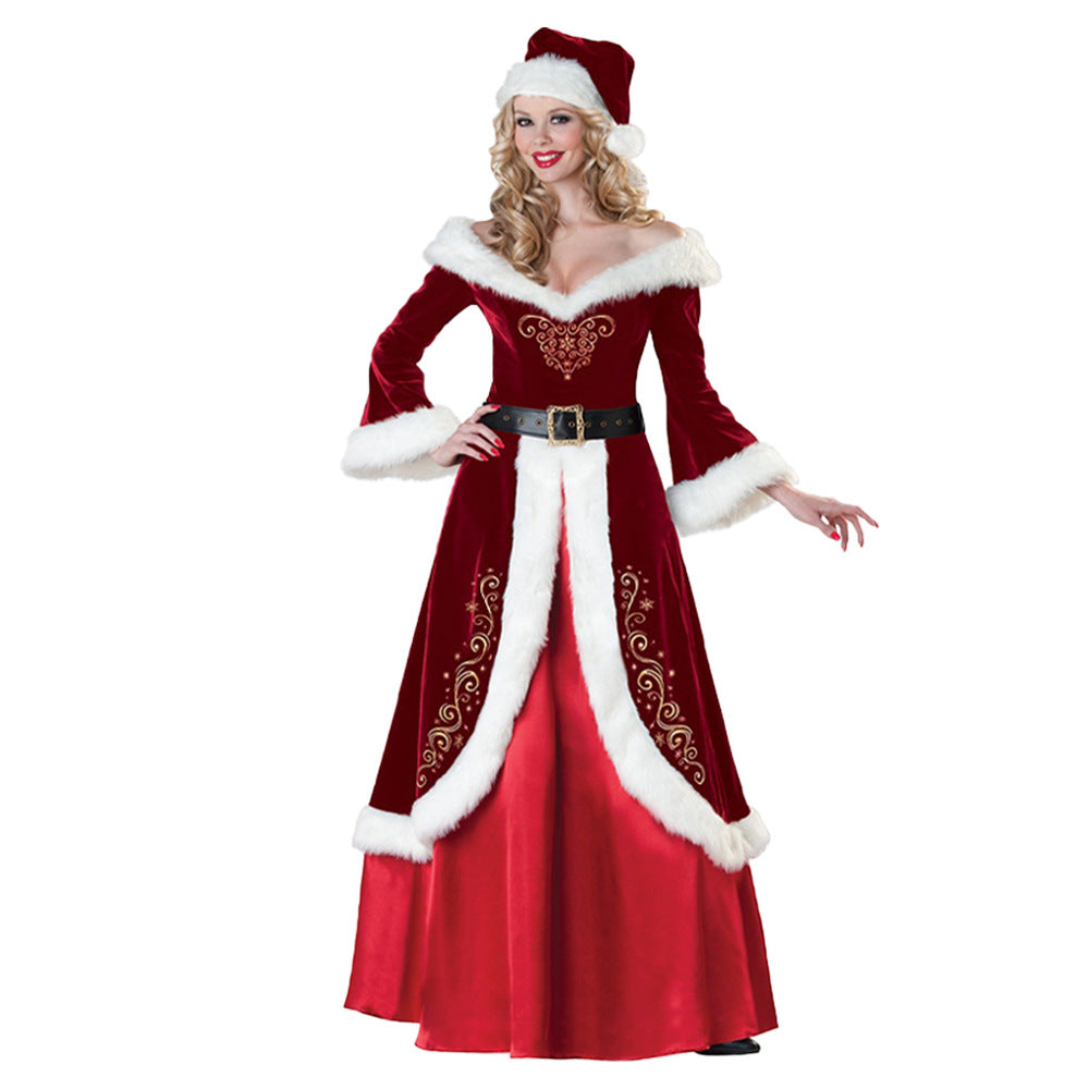 Christmas Santa Claus Suit Costume Full Sets & Mrs Claus Dress Outfit