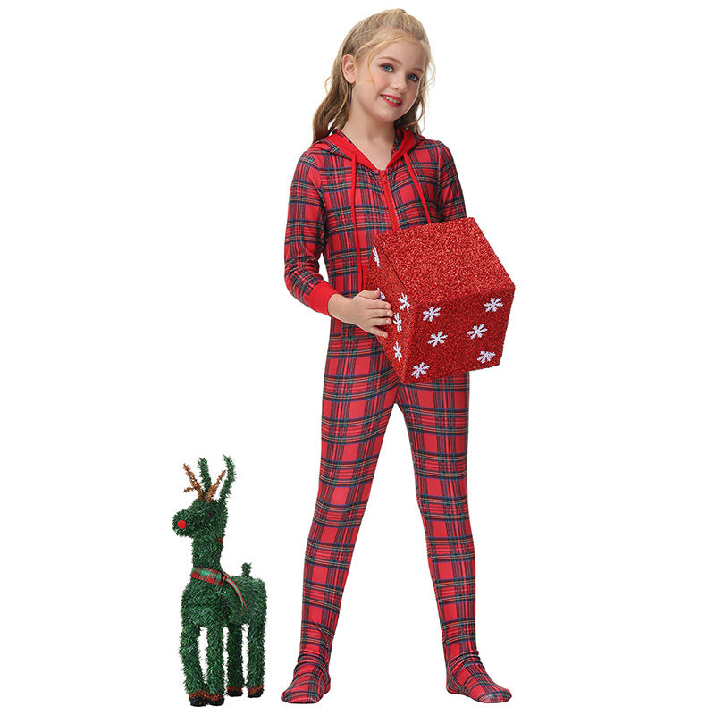 Matching Family Christmas Red Plaid Onesie One-piece Footed Pajamas