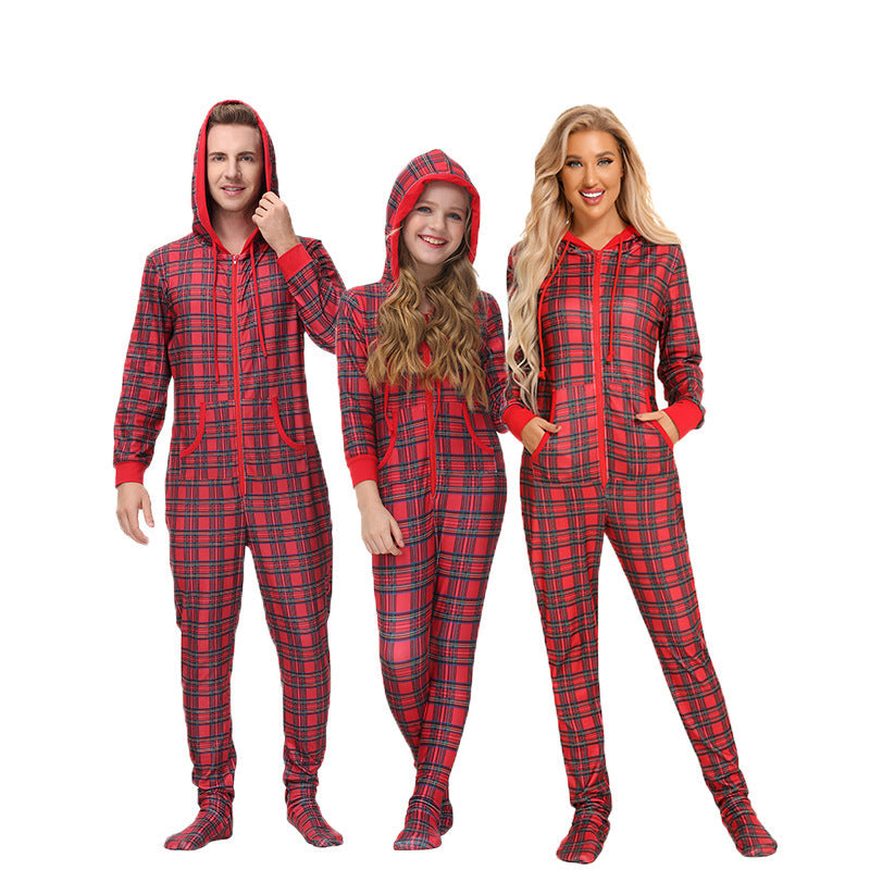 Matching Family Christmas Red Plaid Onesie One-piece Footed Pajamas