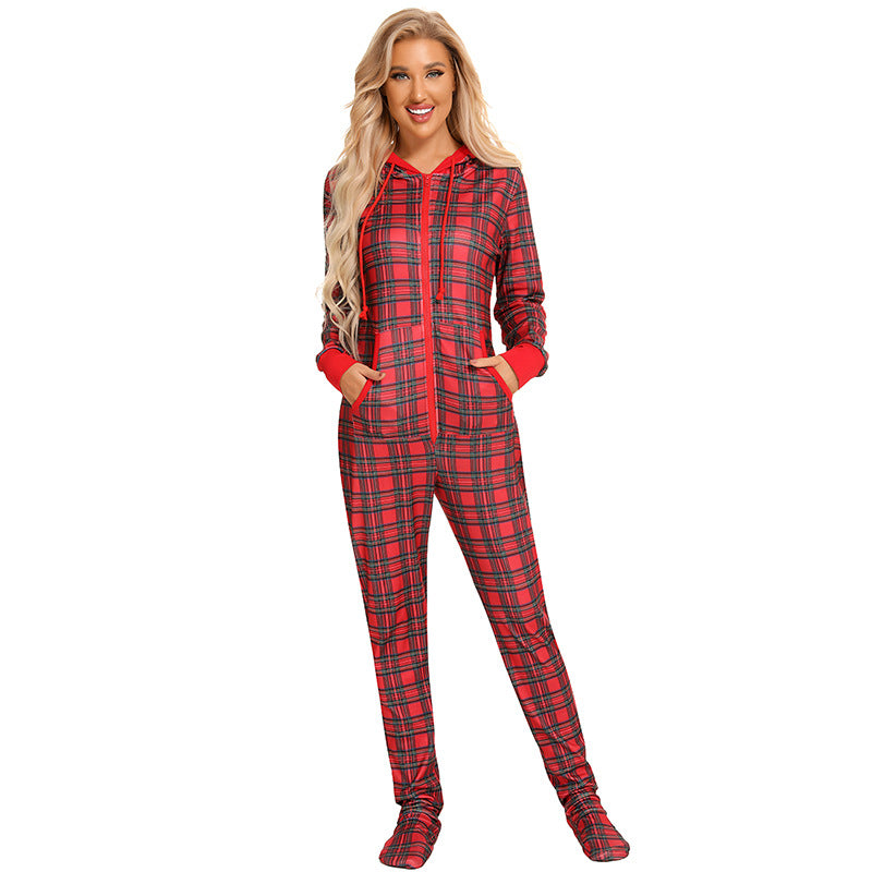 Matching Family Christmas Red Plaid Onesie One-piece Footed Pajamas