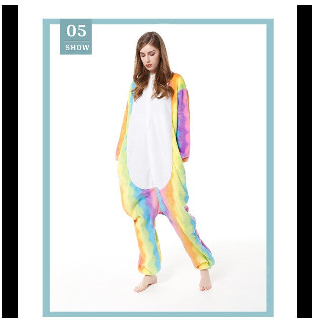 Unicorn Onesie Costumes Rainbow Color for Adult & Kids Zipper Up