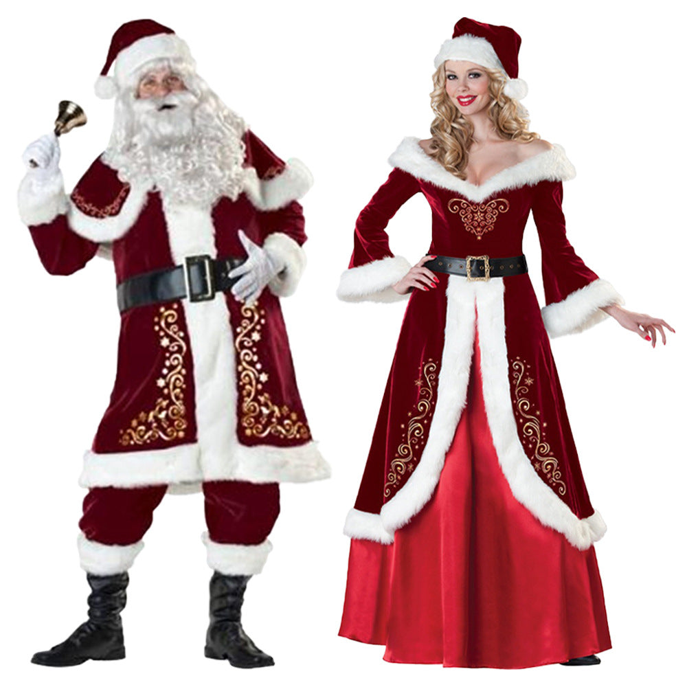 Christmas Santa Claus Suit Costume Full Sets & Mrs Claus Dress Outfit