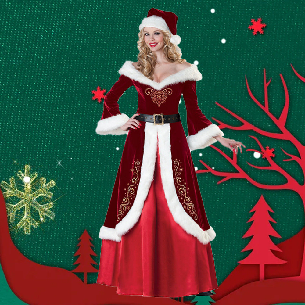 Christmas Santa Claus Suit Costume Full Sets & Mrs Claus Dress Outfit