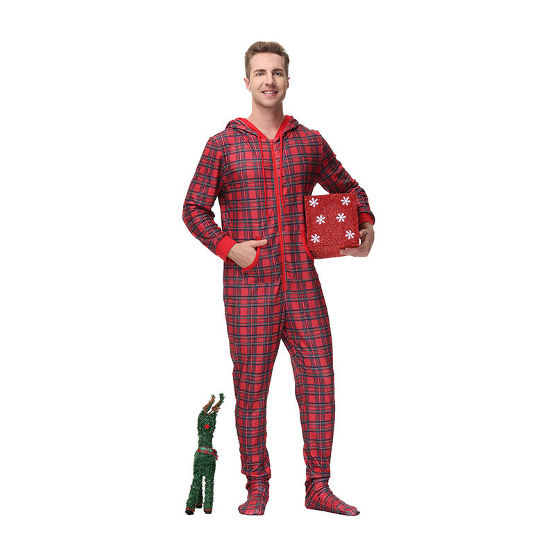 Matching Family Christmas Red Plaid Onesie One-piece Footed Pajamas