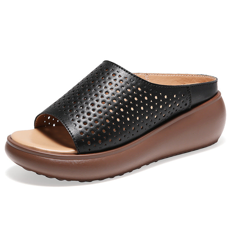 Zilool Women's Leather Bottom Thick-soled Sandals