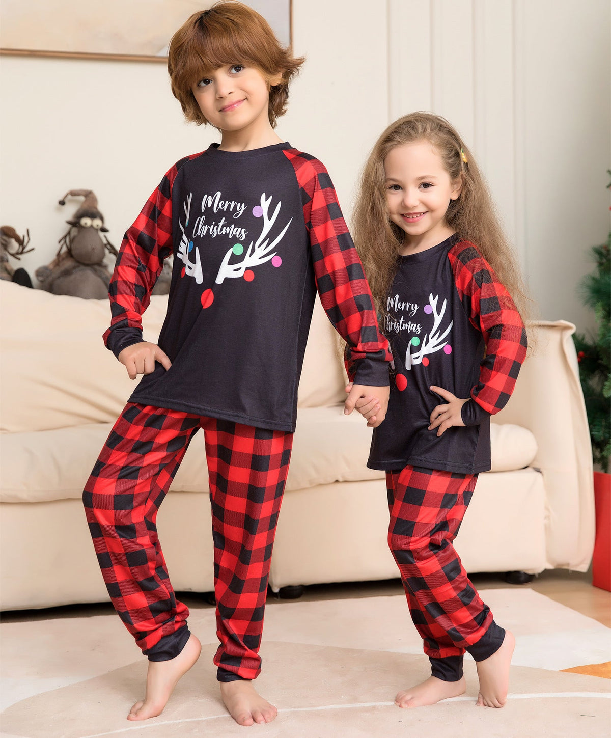 Christmas Family Pajamas Merry Christmas Character Plaid Matching Pjs