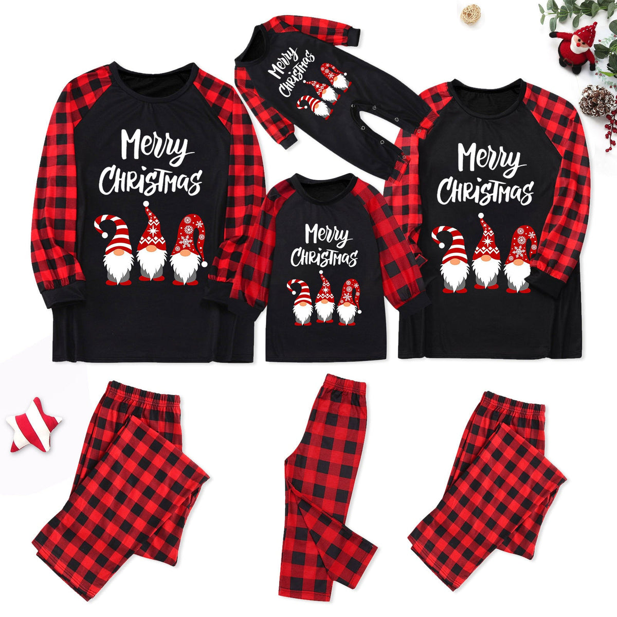 Christmas Matching Family Pajamas Hanging With My Gnomies Red Pajamas Set