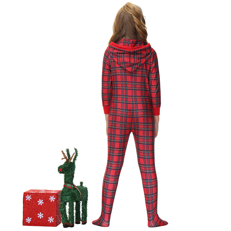 Matching Family Christmas Red Plaid Onesie One-piece Footed Pajamas